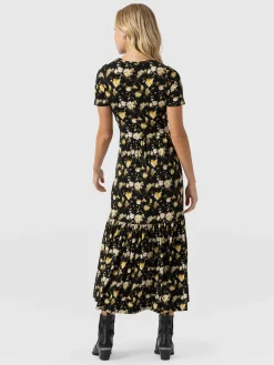 Saint and Sofia Greenwich Dress Short Sleeve - Black Daisy Floral