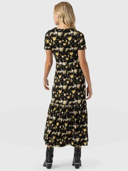 Saint and Sofia Greenwich Dress Short Sleeve - Black Daisy Floral