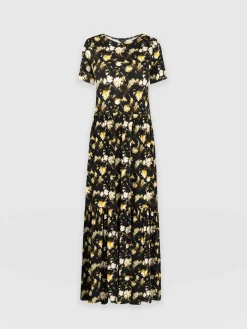 Saint and Sofia Greenwich Dress Short Sleeve - Black Daisy Floral