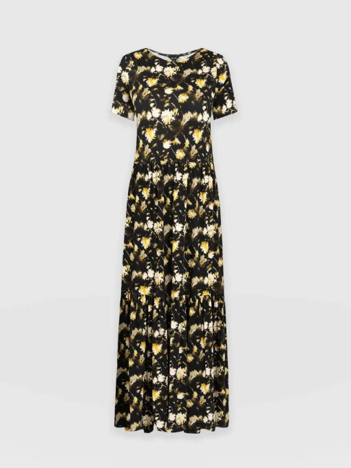 Saint and Sofia Greenwich Dress Short Sleeve - Black Daisy Floral