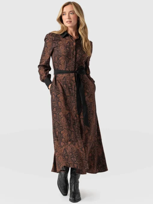 Saint and Sofia Jacqueline Shirt Dress - Brown Snake