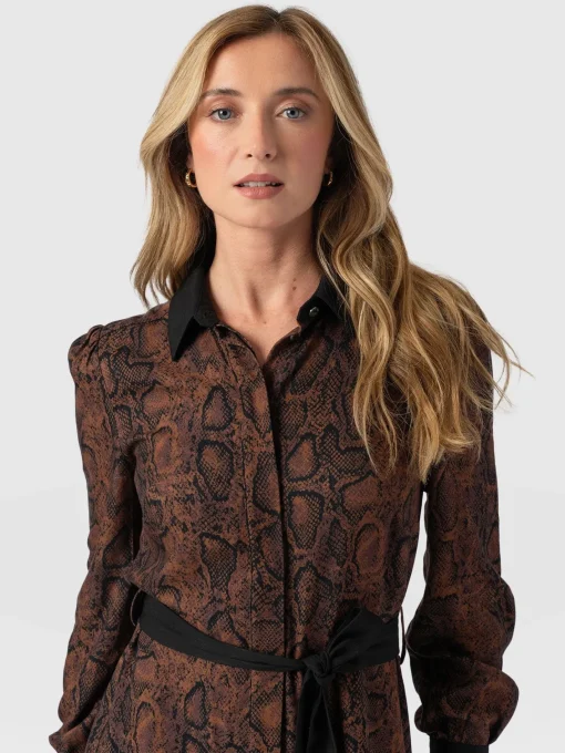 Saint and Sofia Jacqueline Shirt Dress - Brown Snake