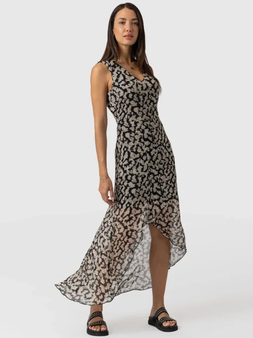Saint and Sofia Lexi High Low Dress - Black Confetti Petal