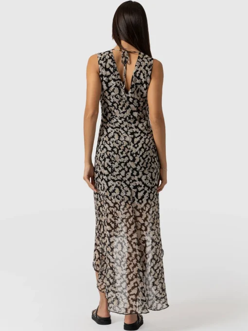 Saint and Sofia Lexi High Low Dress - Black Confetti Petal