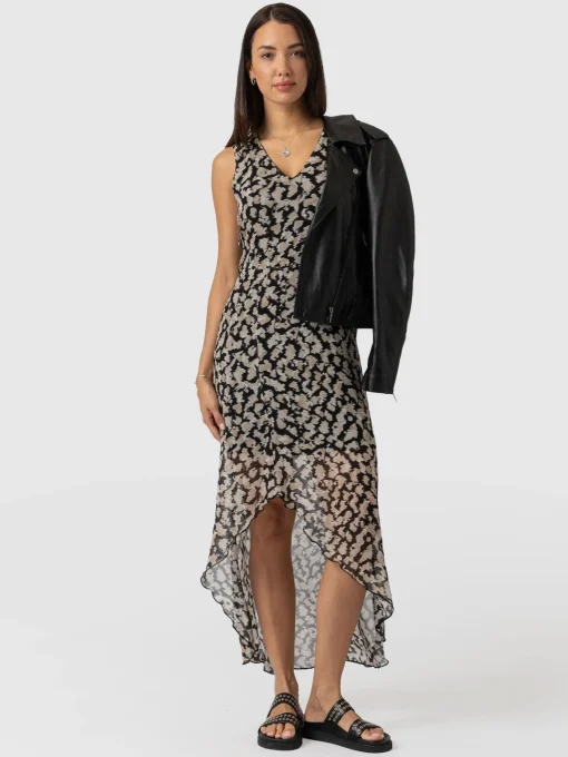 Saint and Sofia Lexi High Low Dress - Black Confetti Petal