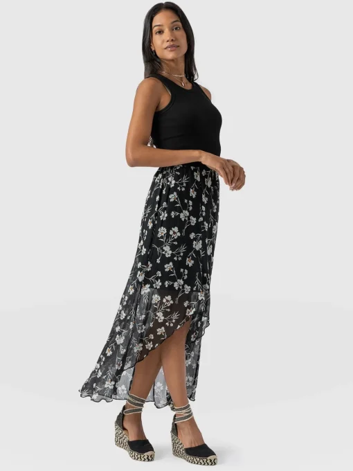 Saint and Sofia Lexi High Low Skirt - Black Spring Floral