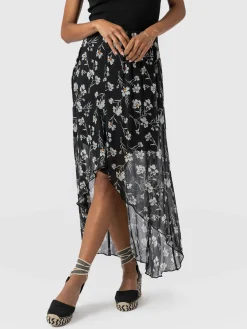 Saint and Sofia Lexi High Low Skirt - Black Spring Floral