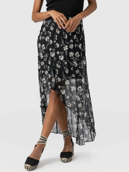 Saint and Sofia Lexi High Low Skirt - Black Spring Floral