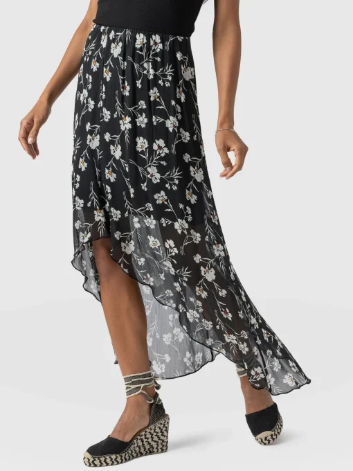 Saint and Sofia Lexi High Low Skirt - Black Spring Floral