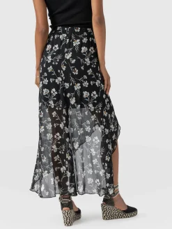 Saint and Sofia Lexi High Low Skirt - Black Spring Floral