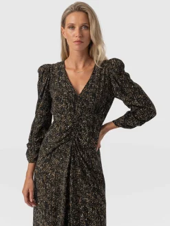 Saint and Sofia Paloma Ruched Dress - Ditsy Leopard