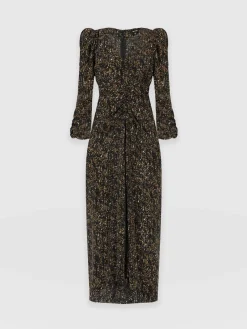 Saint and Sofia Paloma Ruched Dress - Ditsy Leopard