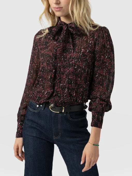 Saint and Sofia Paxton Pussybow Blouse - Red Ditsy Leopard