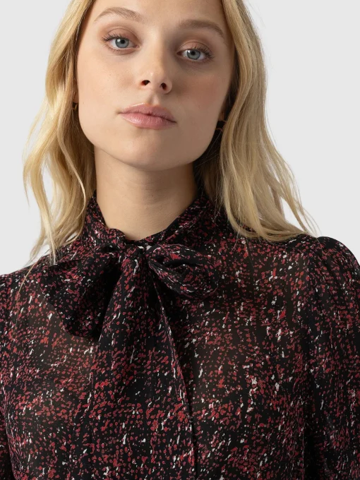 Saint and Sofia Paxton Pussybow Blouse - Red Ditsy Leopard