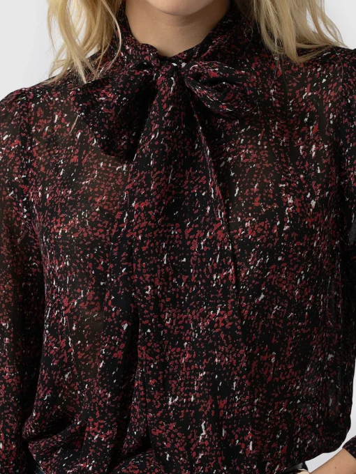 Saint and Sofia Paxton Pussybow Blouse - Red Ditsy Leopard