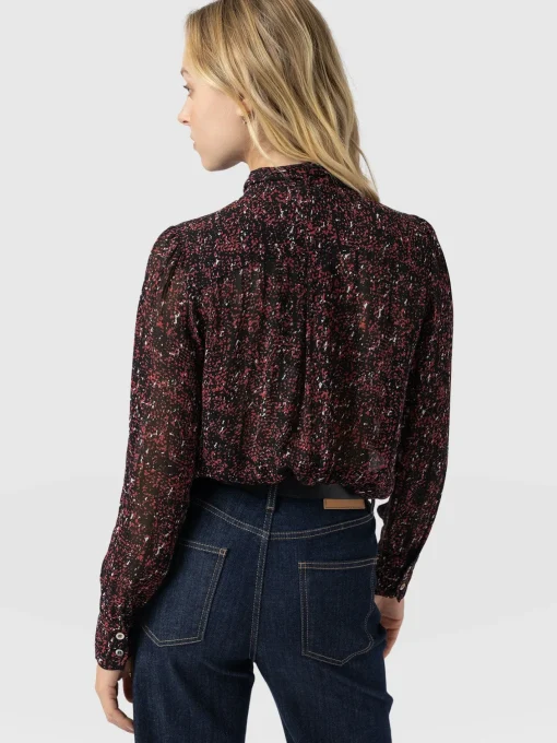 Saint and Sofia Paxton Pussybow Blouse - Red Ditsy Leopard