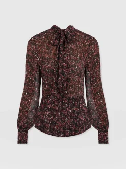Saint and Sofia Paxton Pussybow Blouse - Red Ditsy Leopard