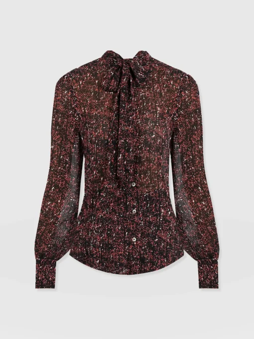 Saint and Sofia Paxton Pussybow Blouse - Red Ditsy Leopard