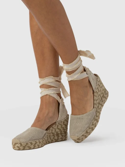 Saint and Sofia Rowe Espadrille Tie Wedges - Cream
