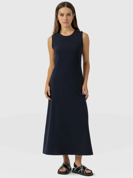 Saint and Sofia Sleeveless Runway Maxi Dress - Navy