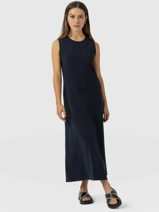 Saint and Sofia Sleeveless Runway Maxi Dress - Navy