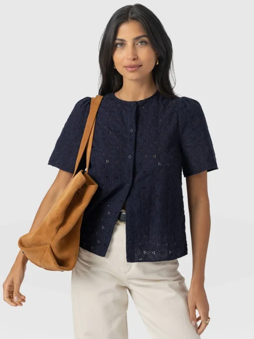 Saint and Sofia Tabitha Short Sleeve Blouse - Navy