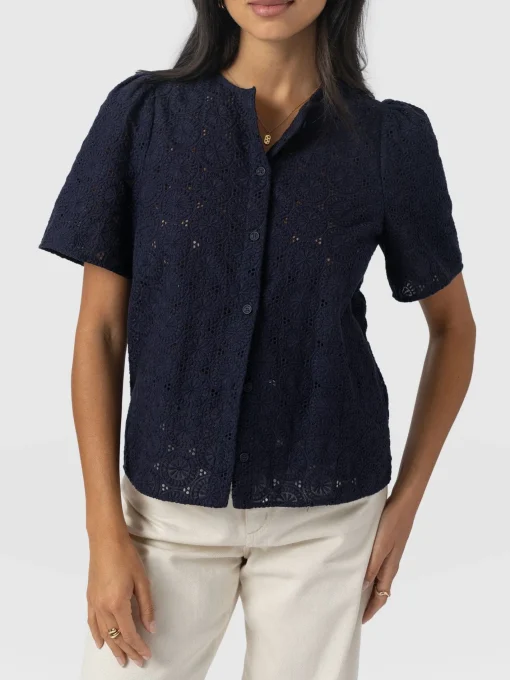 Saint and Sofia Tabitha Short Sleeve Blouse - Navy