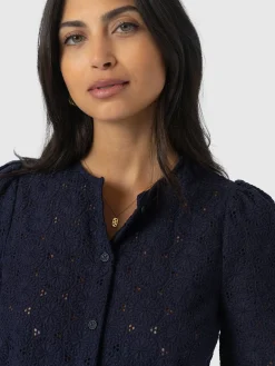 Saint and Sofia Tabitha Short Sleeve Blouse - Navy