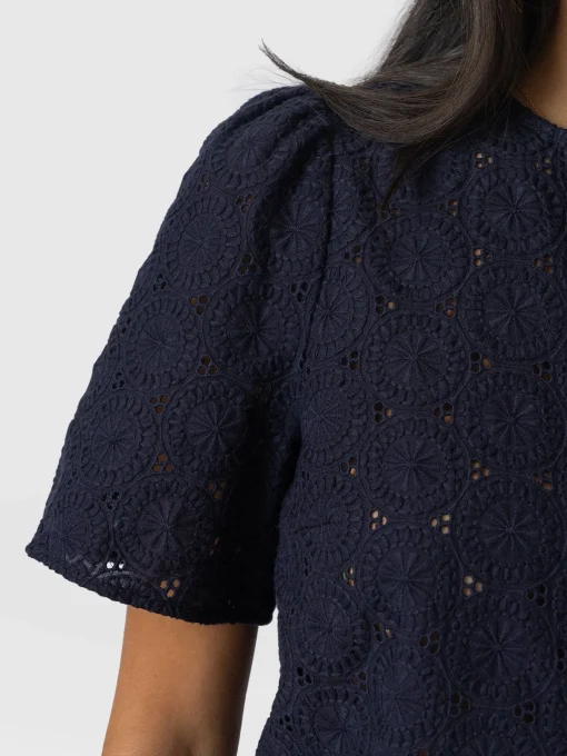 Saint and Sofia Tabitha Short Sleeve Blouse - Navy