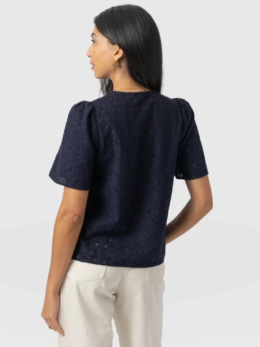 Saint and Sofia Tabitha Short Sleeve Blouse - Navy