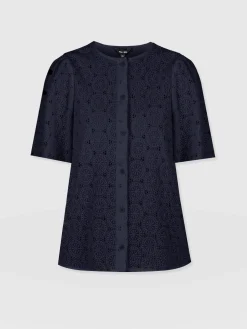 Saint and Sofia Tabitha Short Sleeve Blouse - Navy