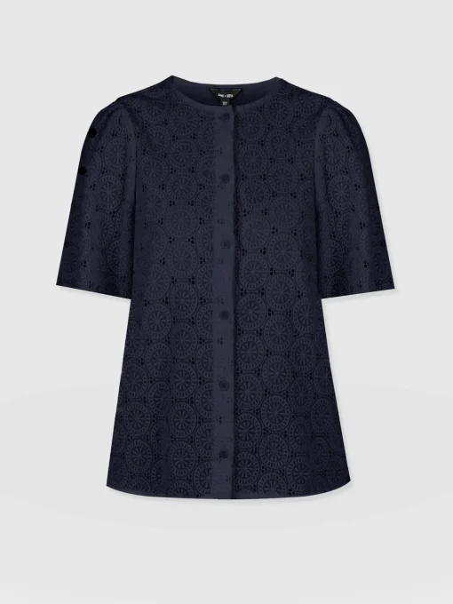 Saint and Sofia Tabitha Short Sleeve Blouse - Navy