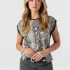 Saint and Sofia Turn Up Contrast Tee - Cream Snake