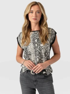 Saint and Sofia Turn Up Contrast Tee - Cream Snake