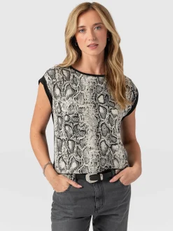 Saint and Sofia Turn Up Contrast Tee - Cream Snake