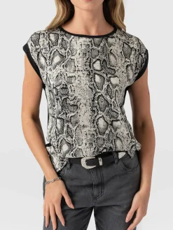 Saint and Sofia Turn Up Contrast Tee - Cream Snake