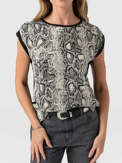 Saint and Sofia Turn Up Contrast Tee - Cream Snake