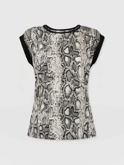 Saint and Sofia Turn Up Contrast Tee - Cream Snake