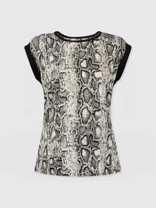 Saint and Sofia Turn Up Contrast Tee - Cream Snake