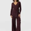 Saint and Sofia Victory Rib Wide Leg Pant - Burgundy