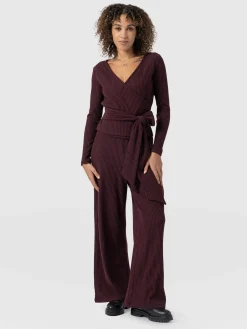 Saint and Sofia Victory Rib Wide Leg Pant - Burgundy