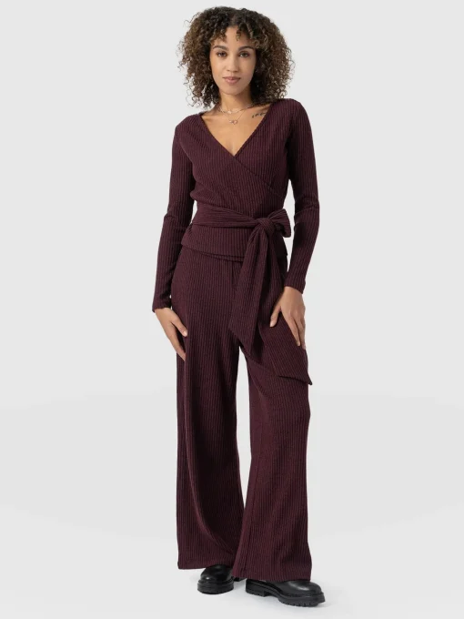 Saint and Sofia Victory Rib Wide Leg Pant - Burgundy