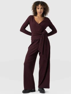 Saint and Sofia Victory Rib Wide Leg Pant - Burgundy