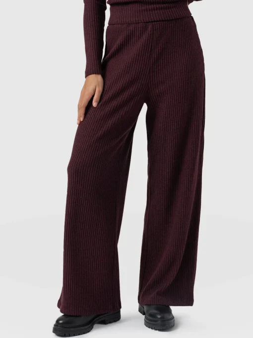 Saint and Sofia Victory Rib Wide Leg Pant - Burgundy