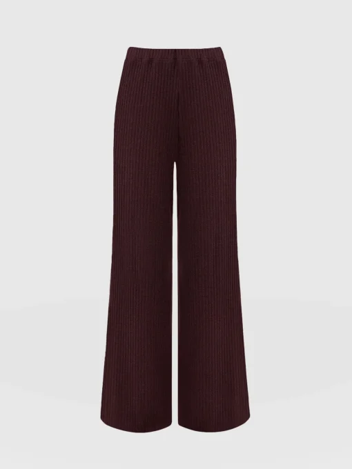 Saint and Sofia Victory Rib Wide Leg Pant - Burgundy