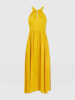 Saint and Sofia Zoey Halter Neck Dress - Yellow Jacquard